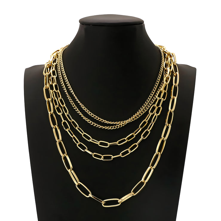 The "Cleopatra" Layered Chainlink Choker Necklace - Yellow Gold