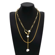 The "Rhea" Layered Pearl Pendant Necklace - Yellow Gold