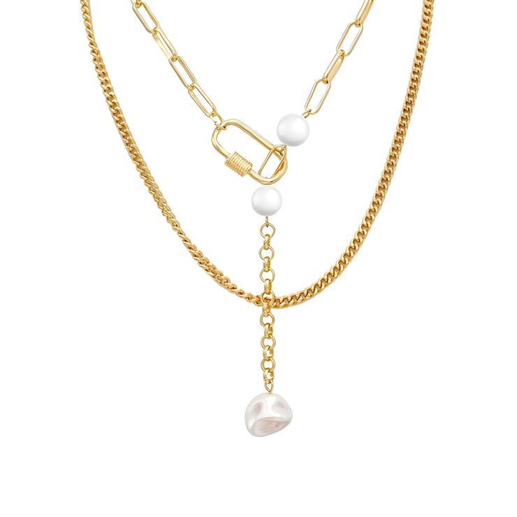 The "Rhea" Layered Pearl Pendant Necklace - Yellow Gold