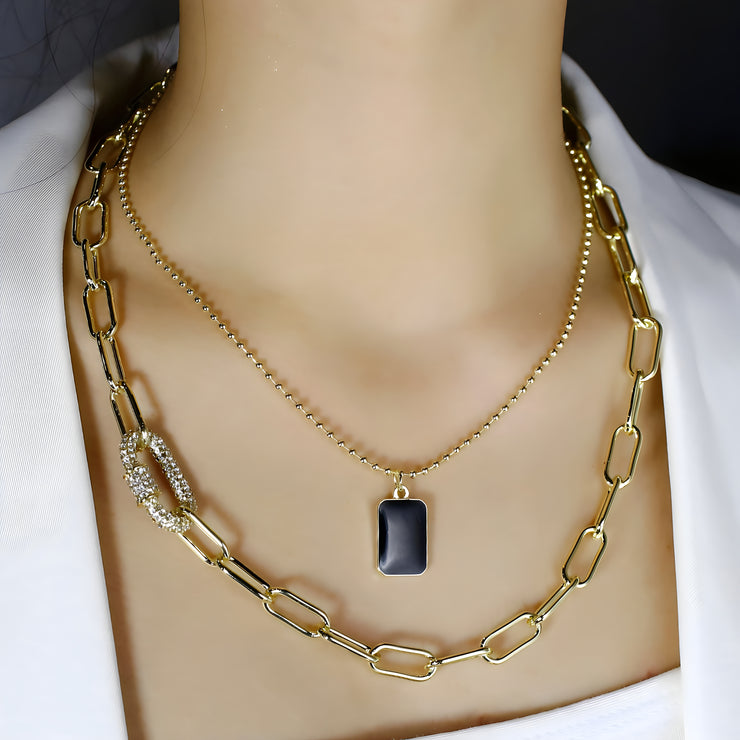 The "Raven" Layered Pendant Necklace - Yellow Gold